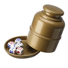 1pc Dice & Dice Cup Set; Bar Sieve Thickened Combination With Bottom Holder; Outdoor Table Game Accessories (Color: Thick Golden Dice Cup)