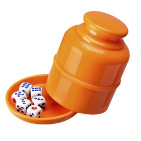1pc Dice & Dice Cup Set; Bar Sieve Thickened Combination With Bottom Holder; Outdoor Table Game Accessories (Color: Thick Orange Dice Cup)