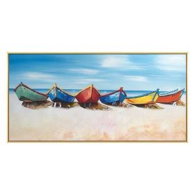 Hand Painted Boat Beach Canvas Painting Landscape Oil Painting For Living Room Salon Decoration Modern Wall Art Picture Handmade (size: 40x80cm)