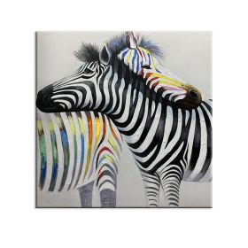 Colorful Zebra Wall Art Canvas Painting Restoring ancient ways Animal Posters 100% Handmade Living Room Pictures Unframed (size: 60x60cm)