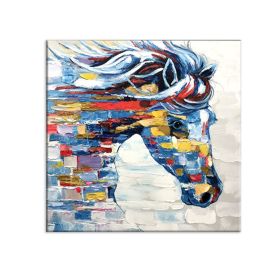 Large Hand painted Colorful Oil Handsome Horse Painting Canvas Painting Animal Pictures wall art cuadros picture for living room (size: 150x150cm)