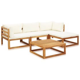 5 Piece Patio Lounge Set with Cushions Solid Acacia Wood (Color: Brown)
