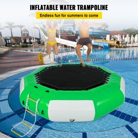 VEVOR Inflatable Water Trampoline 10ft, Round Inflatable Water Bouncer with 4-Step Ladder, Water Trampoline for Water Sports. (Color: Green)