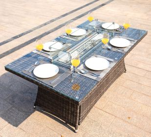 Brown Wicker Patio Firepit  Dining Table (Table Only) (Shape: Rectangular)
