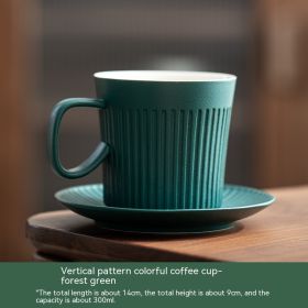 Japanese Green Vertical Grain Coffee Ceramic Mug With Bottom Plate (Option: Green-300ML)