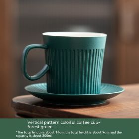 Japanese Green Vertical Grain Coffee Ceramic Mug With Bottom Plate (Option: Green-300ML)