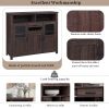 TREXM Retro Sideboard Multifunctional Kitchen Buffet Cabinet with Wine Rack, Drawer and Adjustable Shelves for Dining Room, Living Room