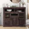 TREXM Retro Sideboard Multifunctional Kitchen Buffet Cabinet with Wine Rack, Drawer and Adjustable Shelves for Dining Room, Living Room