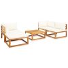 5 Piece Patio Lounge Set with Cushions Solid Acacia Wood