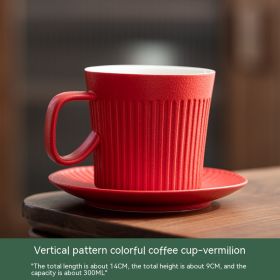Japanese Green Vertical Grain Coffee Ceramic Mug With Bottom Plate (Option: Vermilion-300ML)